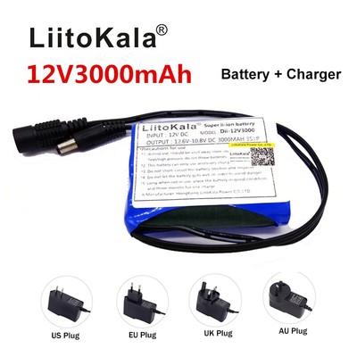 Liitokala 3S1P 12V 3000mAh Wiederaufladbarer Li-Ion Akku mit Ladegerät 12v
