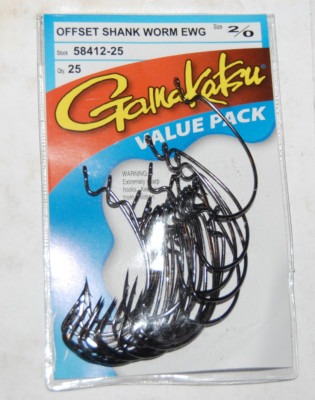 gamakatsu 2/0 offset ewg shank worm tube senko hook 25 pr value pack 58412-25