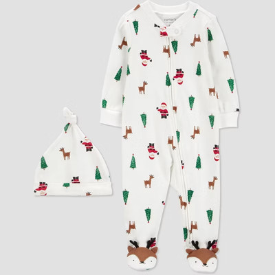 Carter's Just One You Baby Size Newborn Christmas Trees & Santa Footed Sleeper