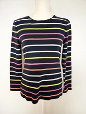 The Talbots Tee Petites Women Shirt Size PM Black Multicolored Striped Crew Neck
