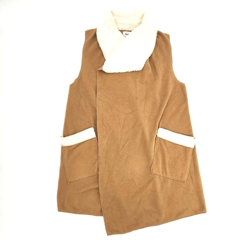 Le Moda Women’s Sleeveless Fleece Vest with Faux Sherpa Trim Camel - Image 2 of 4