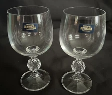 Crystalite Bohemia Czech Republic, Wine Glasses 6” H Goblet Footed Set of 2.