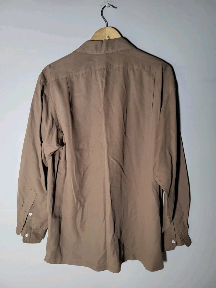 Polo Ralph Lauren RARE 90s Rayon Gaberdine Loop Collar Military Shirt Taupe XL - Image 3 of 4