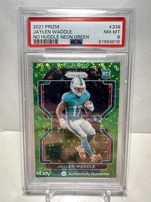 2021 Panini Prizm Jaylen Waddle Neon Green /5 No Huddle Rookie RC Broncos PSA 8