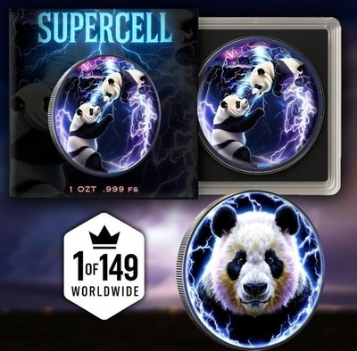 2023 30g .999 Fine Silver China Panda Supercell Storm Colorized Silver Art Coin!