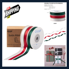 Double Face Satin Ribbon 100 Polyester 3/8 Inch x 45 Yards Red Green White Gift