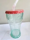 Vintage Coca Cola Cup Plastic with Red Lid Straw Clear
