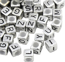 78PCS Metal Silver Letters Alphabet Cube A-Z Cube Spacer Beads Cub 7Mm
