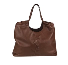 YSL Yves Saint Laurent Belle De Jour Cabas Logo Tote Bag Purse Womens Brown