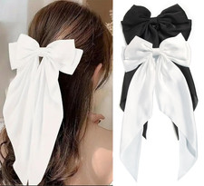 Hair Bows for Women Oversized Black White Hair Bow Clips Big Hair Bow Long Tail