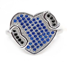 3CT Treated Blue Sapphire  Black Sapphire 925 Sterling Silver Ring Jewelry Sz 6