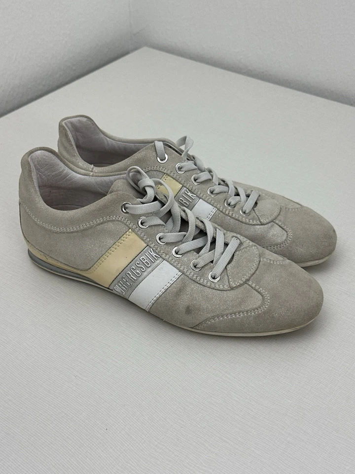 Zapatillas bajas de gamuza Dirk Bikkembergs beige blanco a rayas Italia UE 38 DE COLECCIÓN Y2K Foto 2 de 4