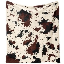 Cow Print Blanket Animal Brown Black Milky White Faux Fur Throw Blankets West...