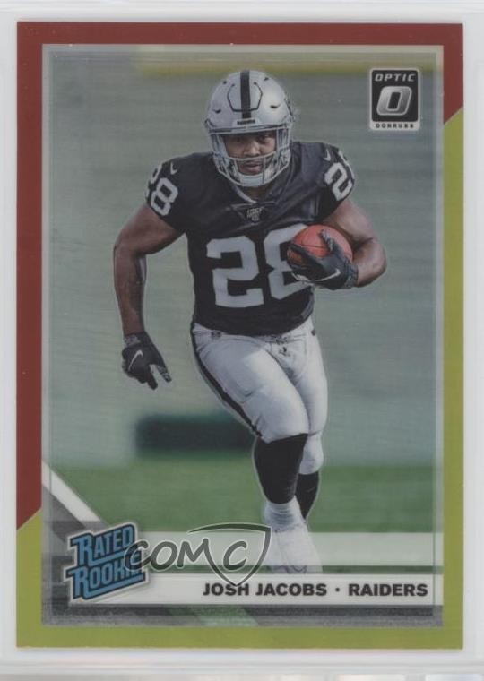2019 Panini Donruss Optic Rated Red and Yellow Prizm Josh Jacobs Rookie RC 0a6