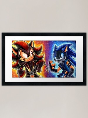 Sonic VS Shadow (mortal kombat cross gerahmtes Wandbild Poster Leinwanddruck Bild