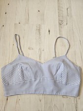 Women's RiverIsland Blue Striped Crop Top Back Zip Fastening Size 14 .