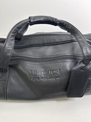 Pinkerton Leather Duffel Bag Black Travel Weekender Carry On Gym Overnight