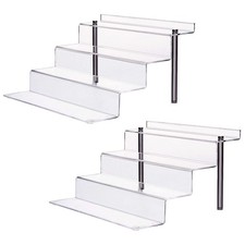 Acrylic Riser Shelf 4 Tier Clear Display Stand for Collectibles Pop Figures, ...