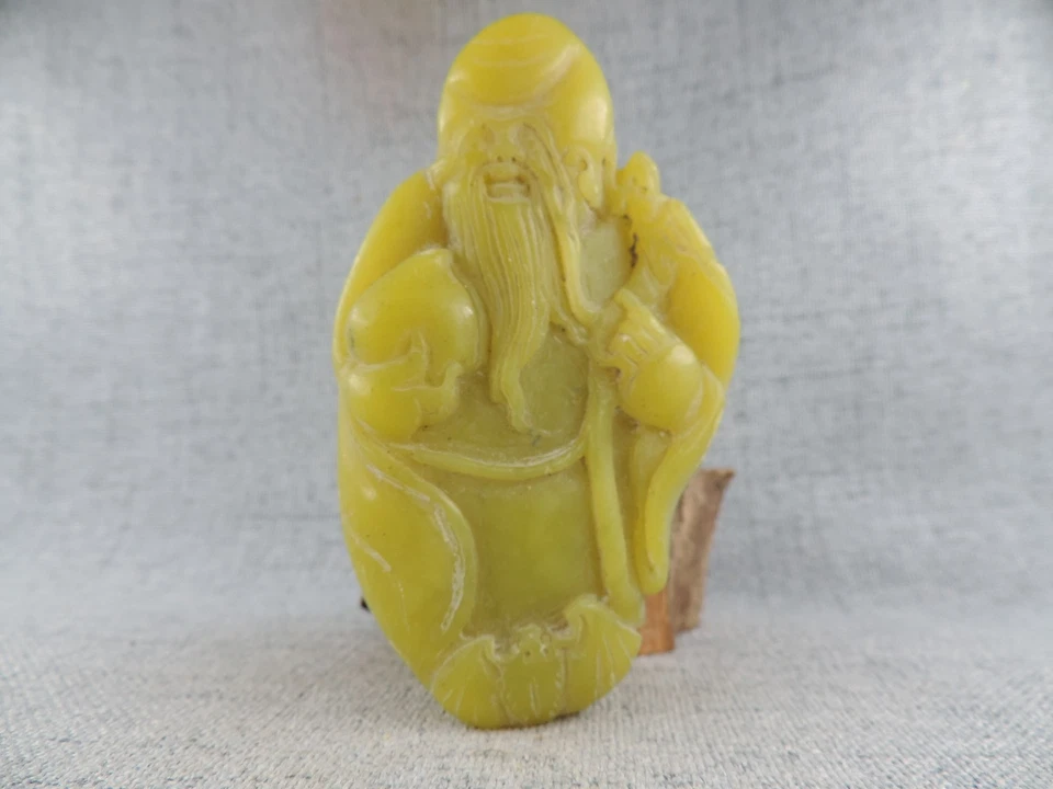 Escultura china tallada a mano amarilla de jade hetiano colgante de estatua de dios de la longevidad 寿星 Foto 3 de 4