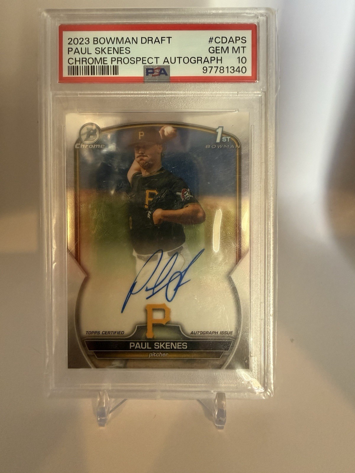 Topps 2023 Bowman Draft Chrome Autographs Paul Skenes CDA-PS Pirates PSA 10