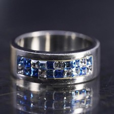 Size 7.25, vintage sterling silver 925 stackable band ring cluster blue crystal