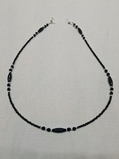 Black Beaded Eyeglass Holder Chain Glasses Lanyard Cord Silver Tone Accents