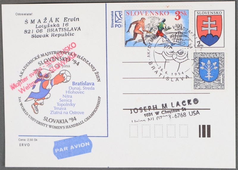 MayfairStamps Slovakia 1994 Women's Handball Championships Uprated Air Mail Cove