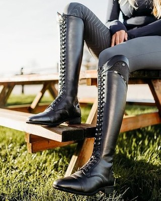 QHP Hailey Fully Laced Reitstiefel - Schwarz - UK 4 / EU 37 Wide Fit