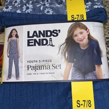 Lands'End 3 Pieces Girl's Pajama, Youth S 7-8 Eskiler