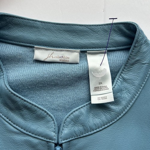 J H COLLECTIBLES Damen 2XL hellblau Full Zip Leder Strickjacke Landhaus Boho NEU - Bild 4 von 10