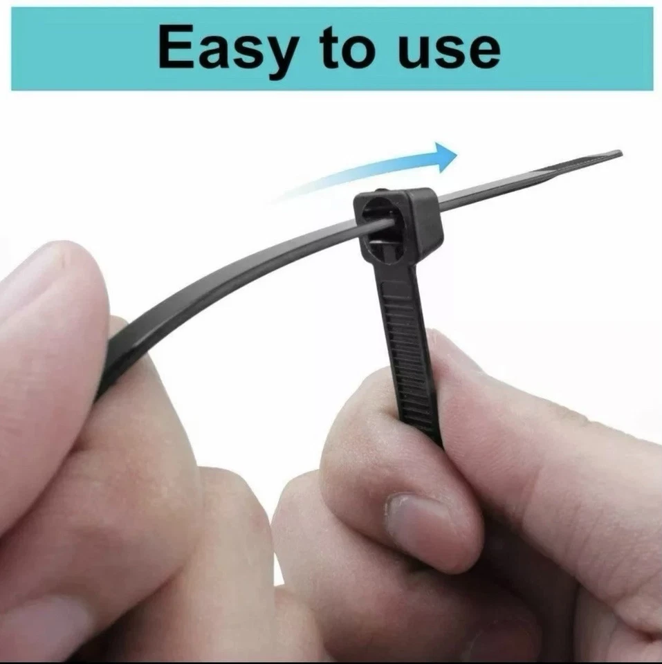 Zip Cable Ties Assorted Sizes(4”+6”+8”+12”)  Nylon Black Heavy duty UV Resistant - Image 2 of 4