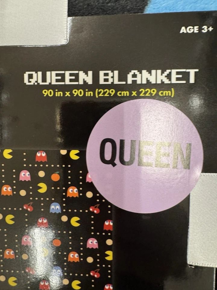 Pac-Man королева одеяло покрывало новый! Плюшевое мужское одеяло Pac 90 x 90 дюймов - Изображение 3 из 3