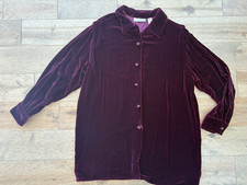Valerie Stevens Womens Silk Velvet Button Down Top Burgundy L Romantic Regency