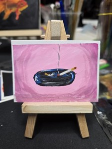 ACEO "Bad Habit" Original Art Gouache Painting Smoking Art Card SarahDiFalco.art