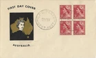 1953 AUSTRALIA 31/2d DEFINITIVE BLOCK ON SUPERB AND SCARCER GUTHRIE FDC
