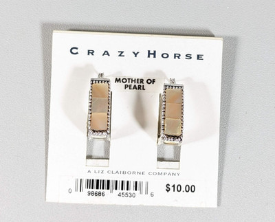 Liz Claiborne Crazy Horse Mother Of Pearl Silver Tone Squared Hoop Earrings