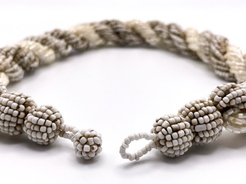 Cream and Beige Seed Bead Twisted Collar Necklace 19"