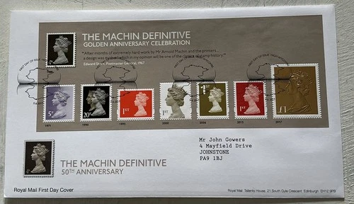 GB QEII 2017 Machin Definitive Minisheet Incl Gold £1 RM FDC High Wycombe SHS