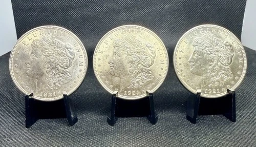(3) 1921 90% Silver Morgan Dollars All 3 Uncirculated Condition Lot of 3!