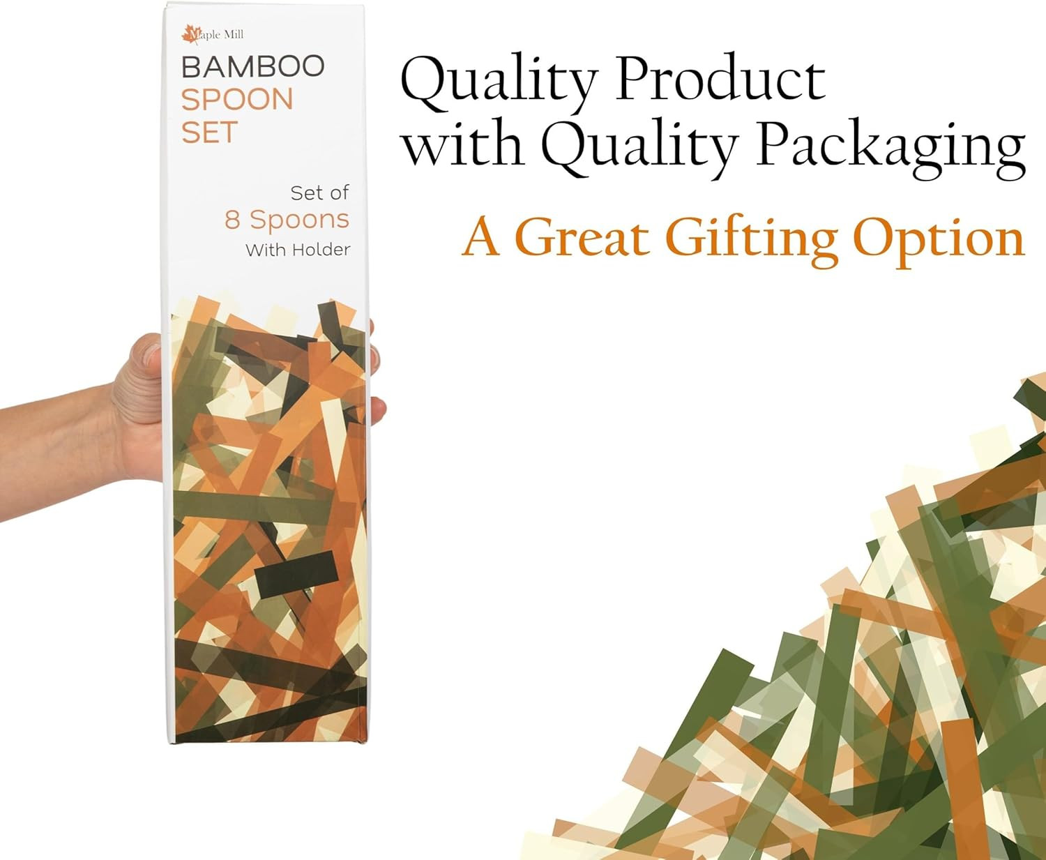 Bamboo Spoons for Cooking - Set of 8 Spoons with Holder - Wooden Cooking Spoo...