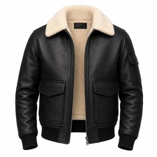 Chaqueta de cuero negra para hombre B3 bombardero estilo aviador abrigo de cuero real