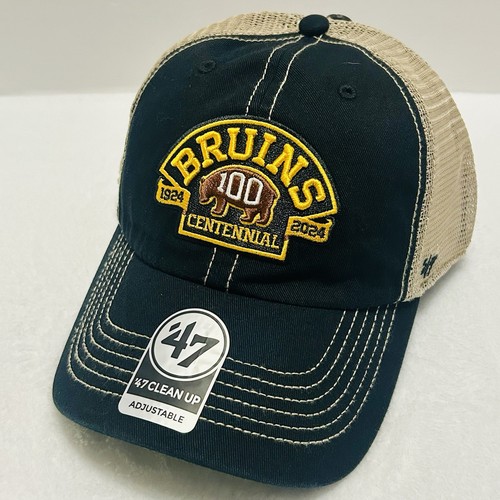 '47 Brand Boston Bruins Centennial Trucker Clean Up Adjustable Hat Cap Black