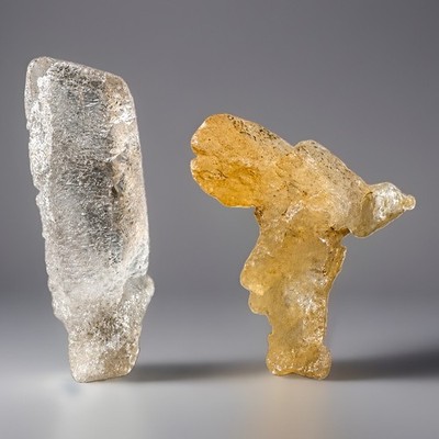  Twin Nirvana  Ganesh Himalayan Quartz Mini Pair Golden & Icy Etched Crystal