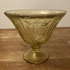 Yellow Depression Glass Rose Pattern Compote Candy Dish
