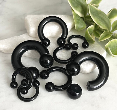 PAIR Lightweight Black Acrylic Circular Barbells Horseshoe Septum Large Gauge