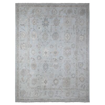 9'2''x12' Cloud Gray Natural Wool Faded Out Angora Oushak Oriental Rug R88669