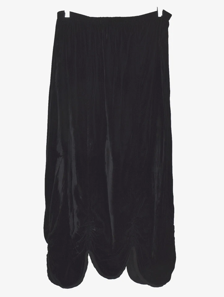 Maxi Falda Larga BODIL Terciopelo Negro con Dobladillo Festoneado Acanalado XL Foto 4 de 4