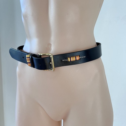 United Colors of Benetton Belt Size 85 Womens Beaded Leather Brass Buckle Waist - Picture 15 of 23