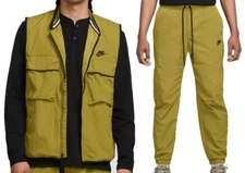 Nike Men Tech Woven Straight Leg Jogger Pants matching vest jacket Green S $225