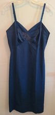Vtg Shadowline Nylon Full Slip Floral Applique Scallop Stitching Navy Blue Sz 36